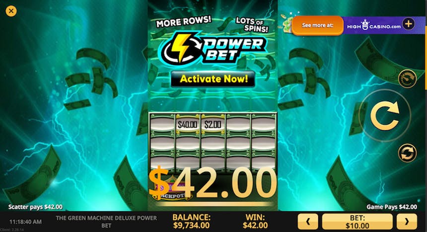 The Green Machine Deluxe Power Bet Grid and Symbols