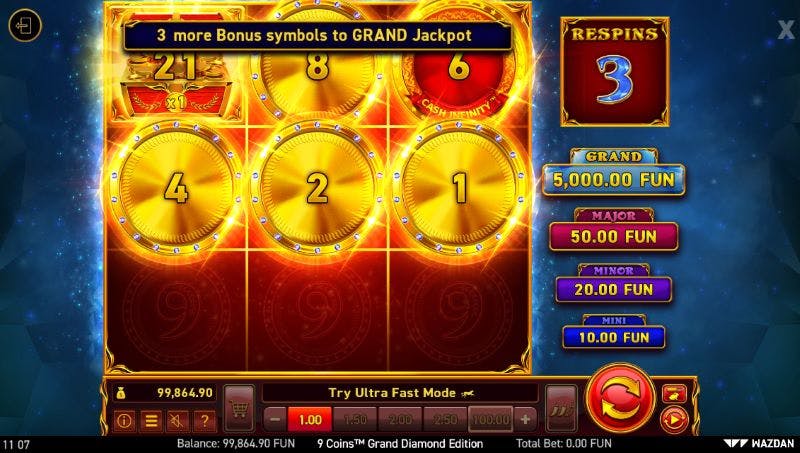 9 Coins Grand Diamond Hold the Jackpot Bonus Game